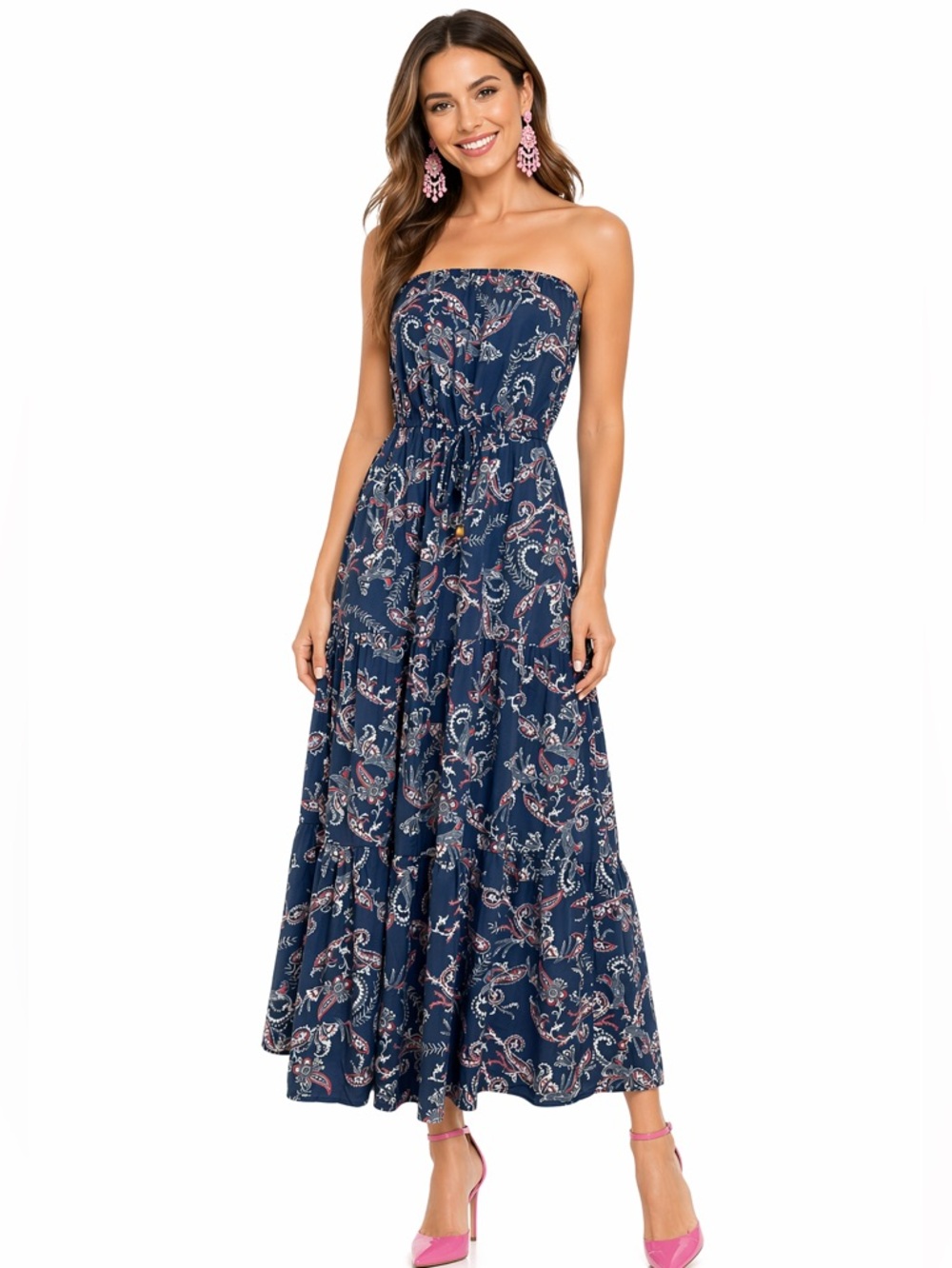 Bebop Paisley Tiered Strapless Tube Maxi Dress Women SZ S Free Spirit Beach Boho